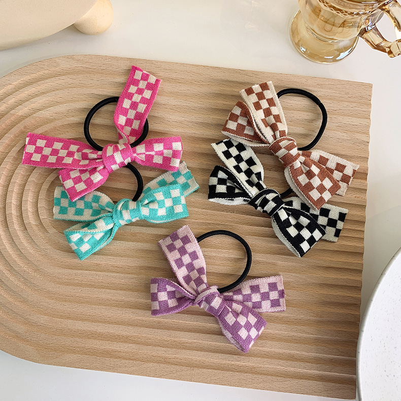 Fashion Checkerboard Knitted Bow Hair Rope Wholesale Nihaojewelry display picture 1