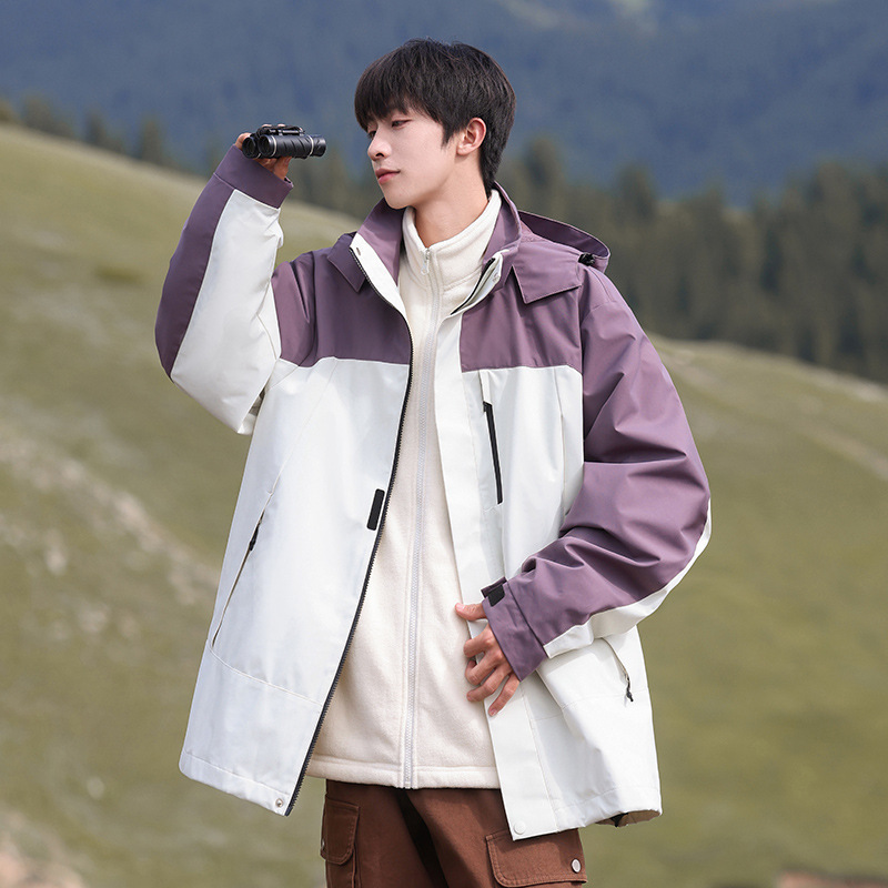 NASA山系户外徒步三合一冲锋衣男士秋冬季新款宽松休闲连帽登山服|undefined