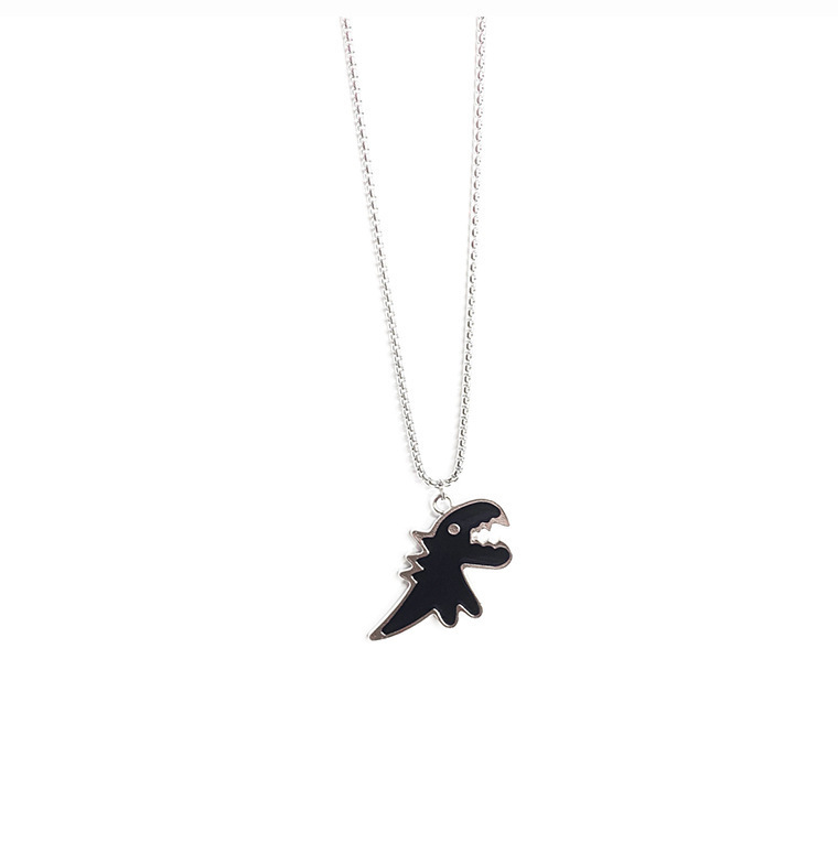 Creative and cute cartoon dinosaur titanium steel necklace with niche design, couple long sweater chain_voghion.com