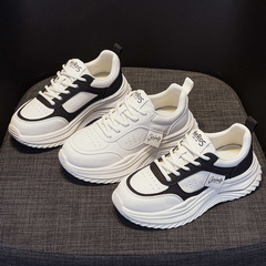 2024 Spring New Thick Sole Height Genuine Leather White Women's Pumps Loafers Student Lightweight Sports Versatile Platform Shoes