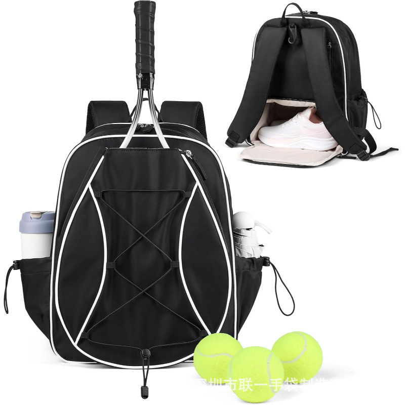 Unisex tennis backpack with ventilated shoe compartment and wet pocket design, multifunctional sports backpack for pickleball and badminton
