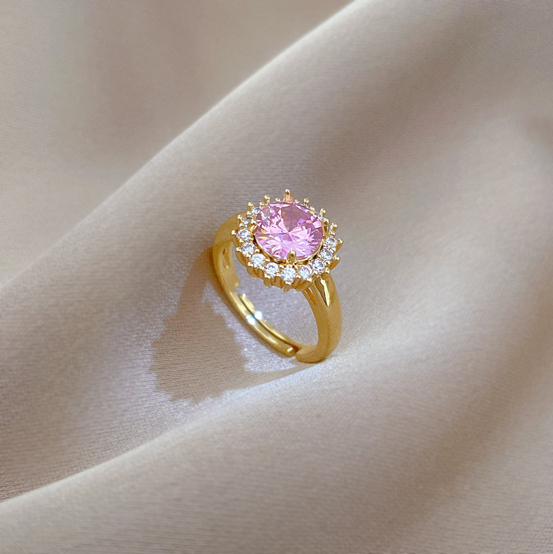 Anello con diamante rosa rotondo completo, apertura regolabile, gioiello semplice giapponese, anello per coppie_voghion.com