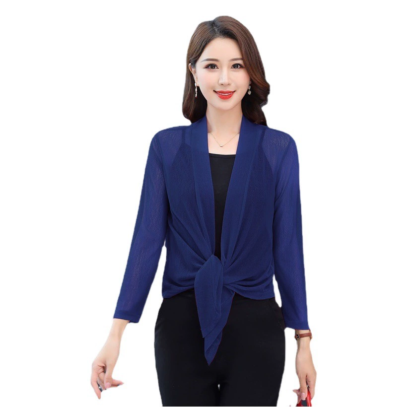 Летний кардиган Fudaiyi 2260 для сочетания с платьями, стильный сетчатый кардиган для женщин среднего возраста, эластичный.