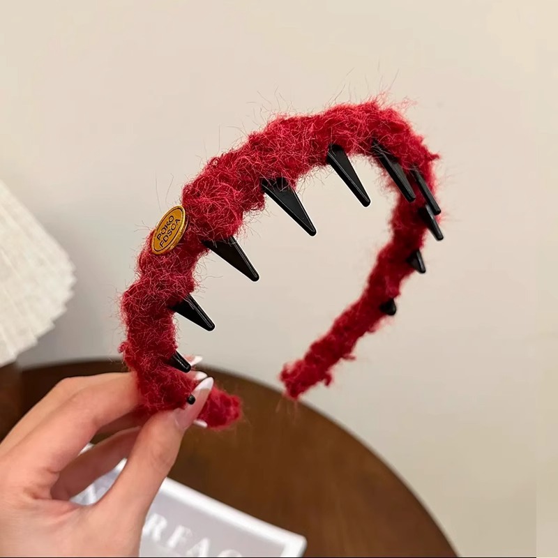 Coreano alto cráneo debe aumentar la altura esponjoso peludo ondulado banda de cabello de doble uso con dientes para mujeres