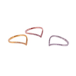Golden ring with zircon stainless steel, J3-315, Japanese and Korean, micro incrustation, pink gold