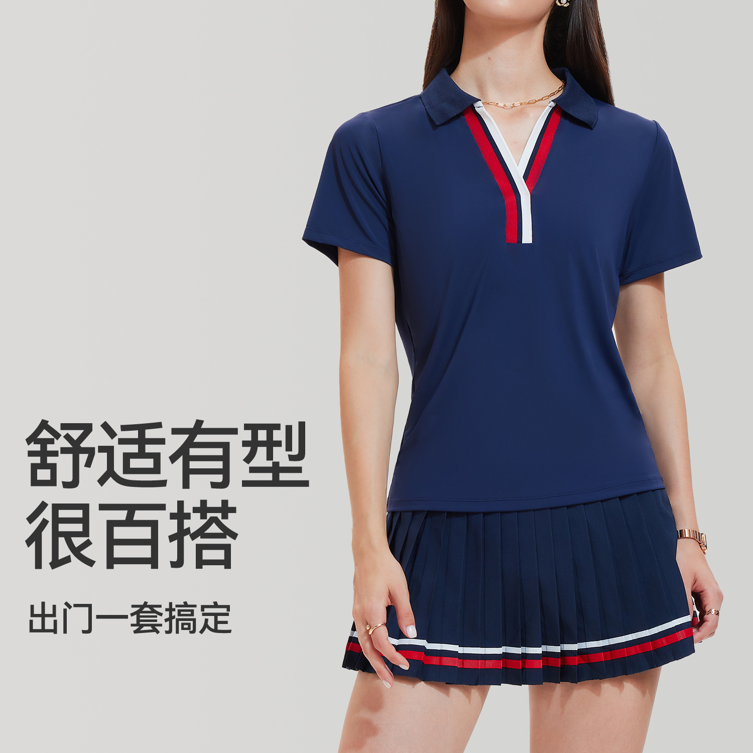 Cross-border desnudos tenis trajes deportivos de mujer delgados mangas cortas polo camisa de entrenamiento de bádminton vestido corto verano