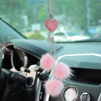 Overseas e-commerce Amazon specializes in water supply mink fur ball car pendant car pendant car interior decoration supplies (Car hanging) - pink-heart-pink-mink-hair