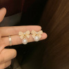 Earrings with bow from pearl, advanced ear clips, no pierced ears, high-quality style