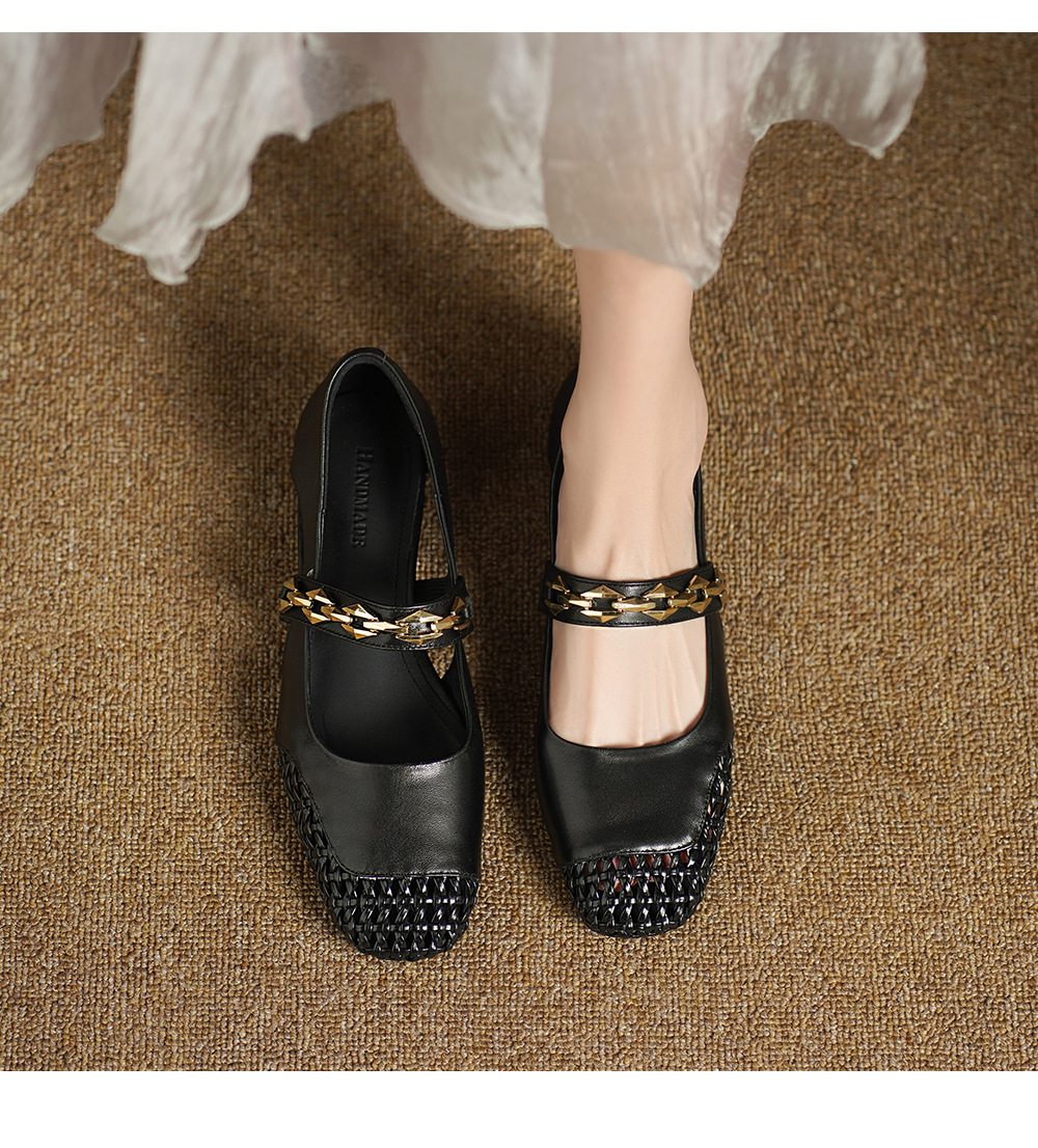 Sandal nữ gót thấp mũi hở quai ngang đế xuồng cỡ lớn 33–43 — đen chi tiết 4