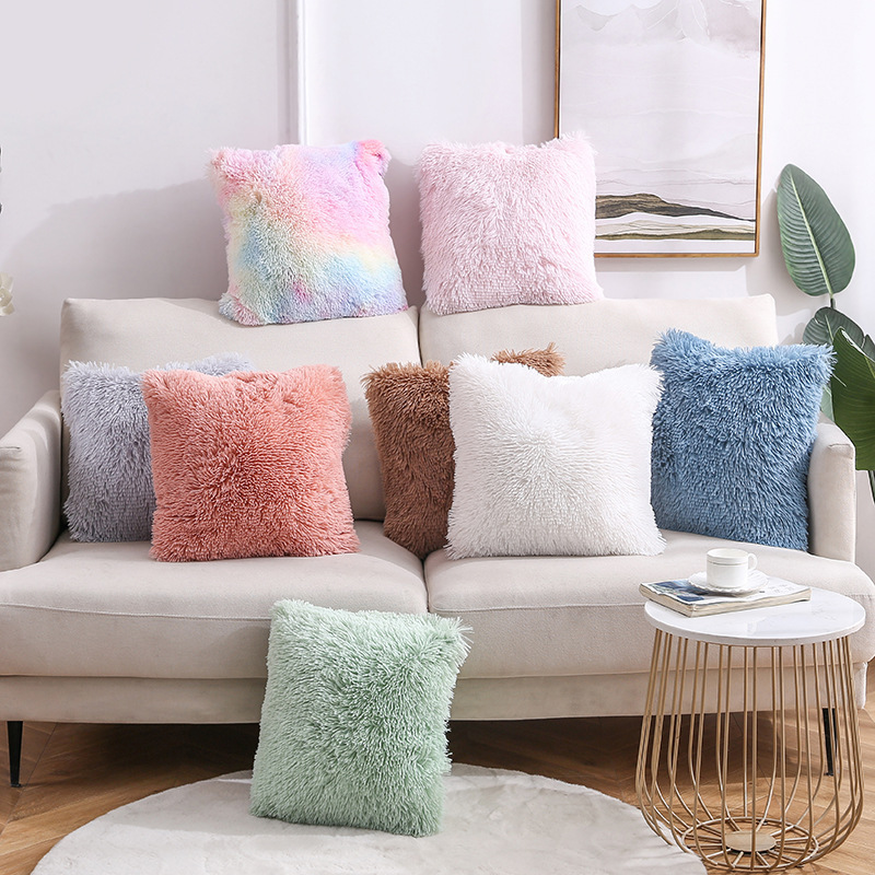 2026 Household Silk Velvet Solid Color Throw Pillow Cross-Border Amazon Sofa Plush Cushion Cover Office Home Cushion