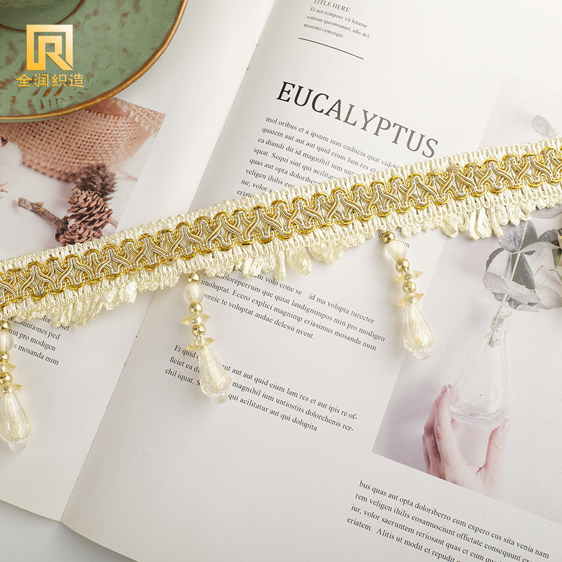 窗帘珠子花边配件实惠双水滴花边 灯罩透明珠花边镶边11米