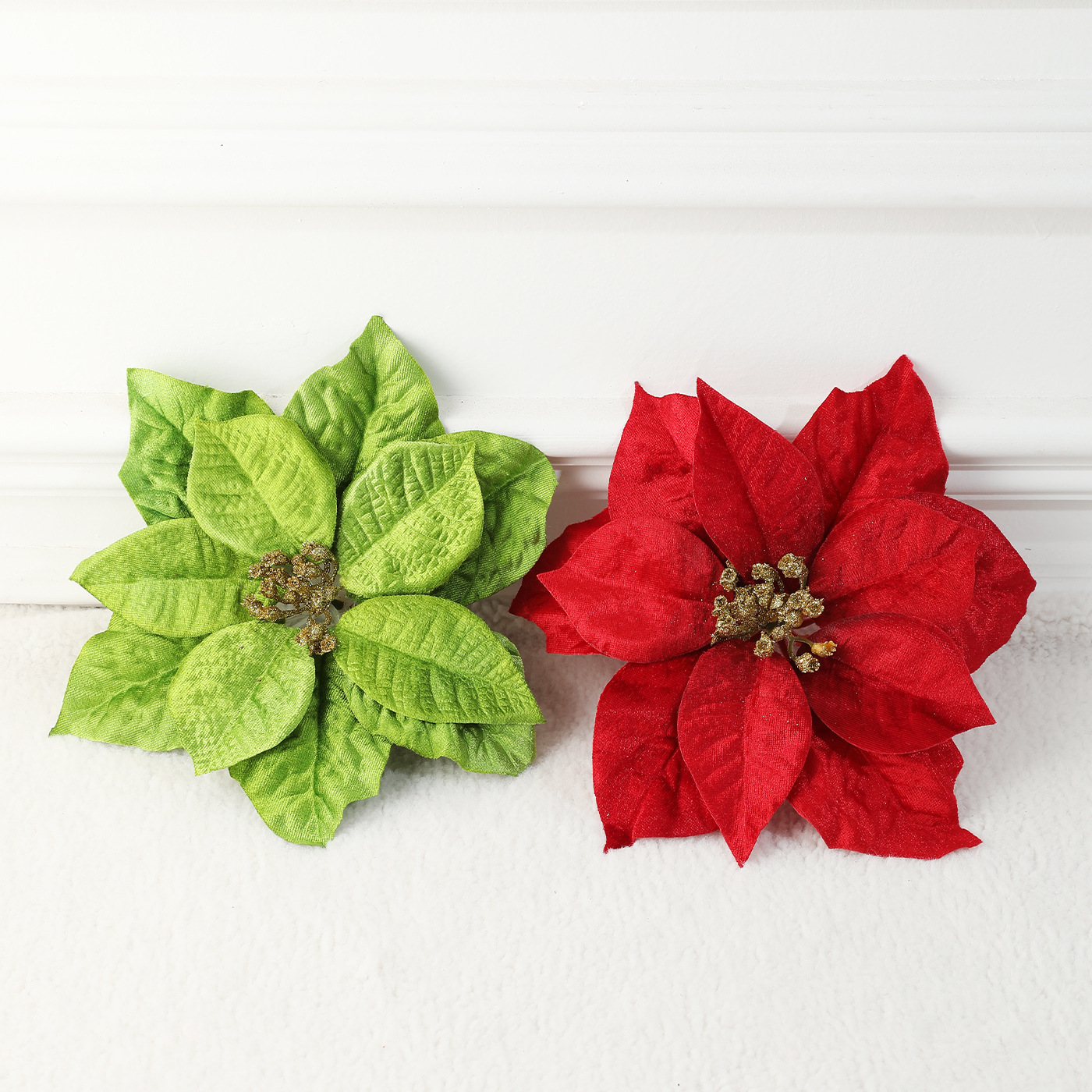 Nuevo polvo de oro imitación de tela de terciopelo flores de navidad árbol de navidad coronas de vinas decoración de boda colgante al por mayor