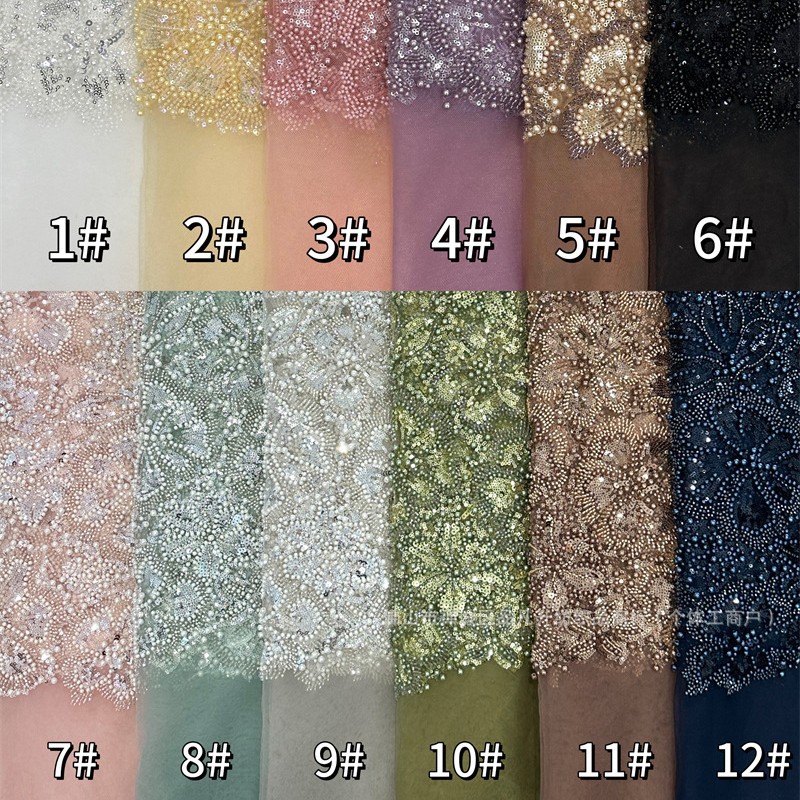Flores tridimensionales con cuentas telas de cuentas de diseño alto vestido de boda vestido de noche telas de encaje comercio exterior transfronterizo