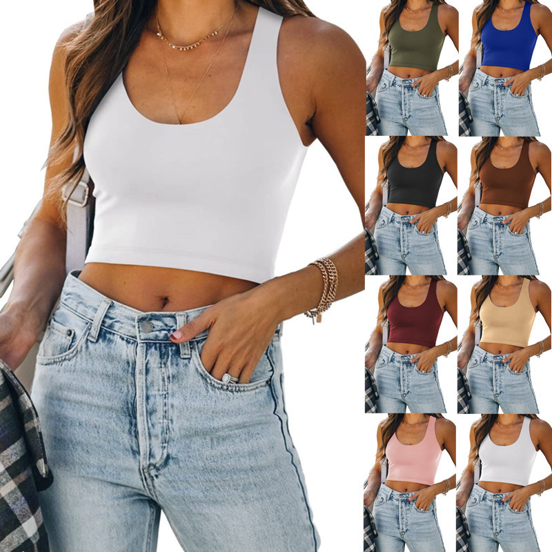 2022 summer Foreign Trade Amazon new wish European and American sleeveless U-collar I-shaped vest casual T-shirt top for women