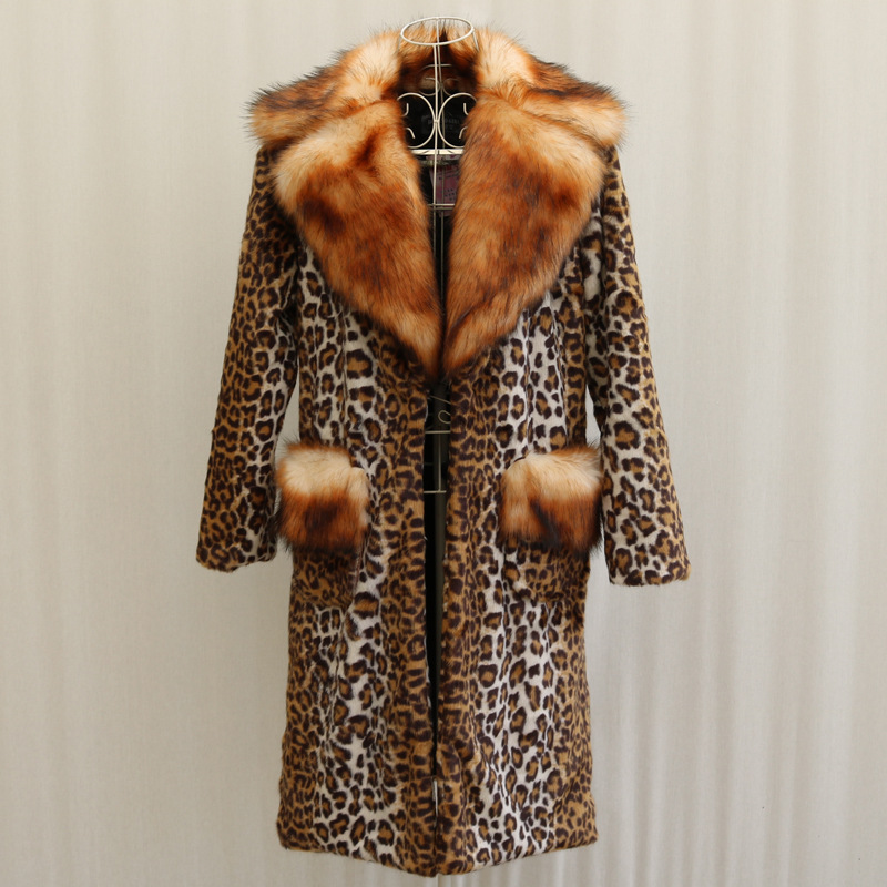 Abbigliamento da donna Cappotto in visone con stampa leopardata da donna, pelliccia lunga in visone, pelliccia di procione, ampio collo in pelliccia, giacca a vento calda e casual_voghion.com