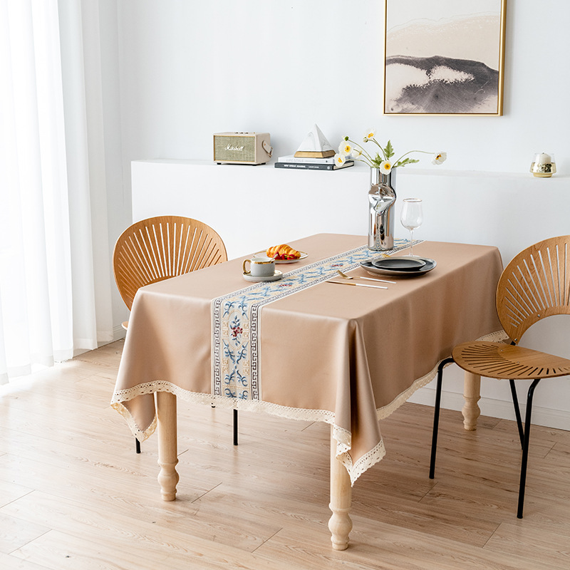 北欧桌布防水防油免洗餐桌布艺高精密绣花桌布桌垫台布