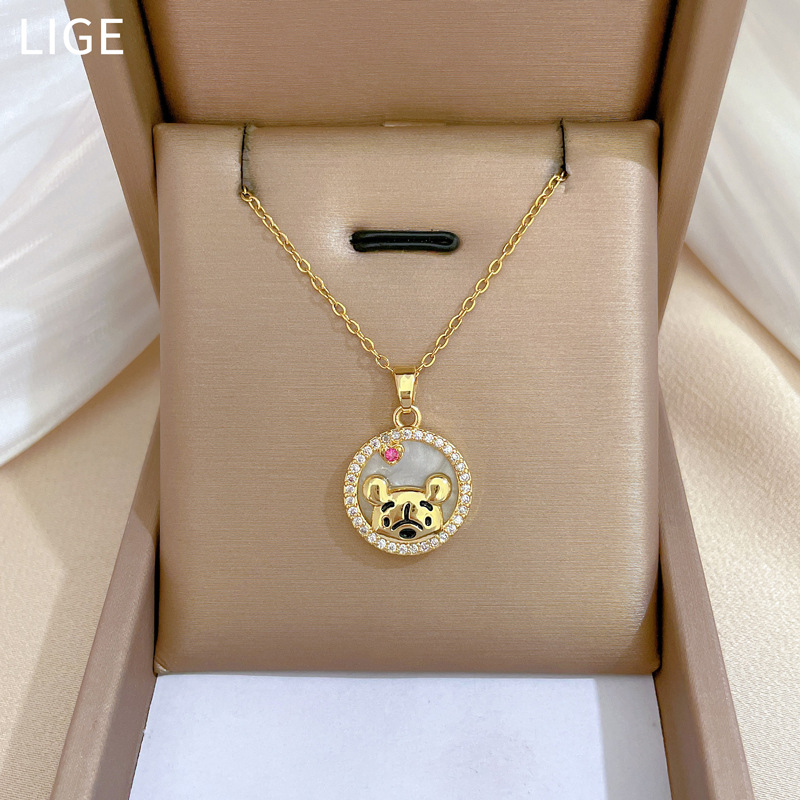 Gorgeous Bear Knot Necklace With Diamond Pendant In Titanium Steel_voghion.com