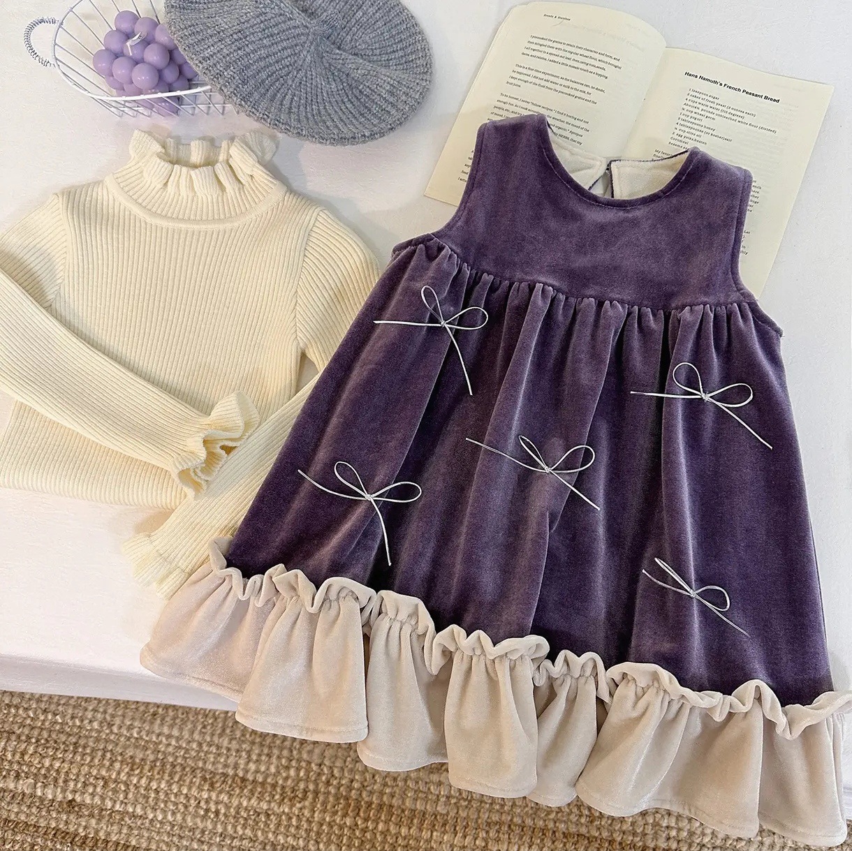 Niñas vestidos de terciopelo de otoño y invierno para niños vestidos de princesa de terciopelo de temperamento para niñas vestidos de cumpleaños de alta calidad