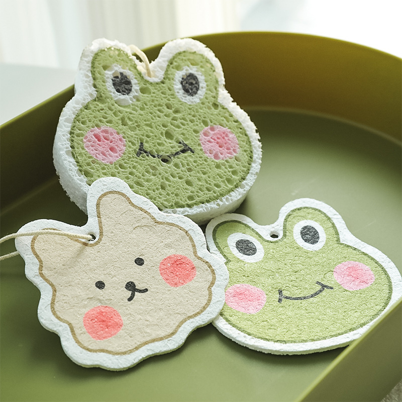 Shake the sound of hot compression dishwashing block home department store small fresh absorbent sponge cartoon wood pulp cotton dishwashing cloth wholesale