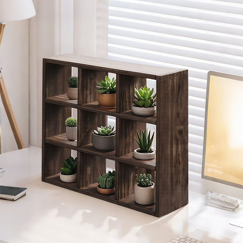 Soporte de flores suculentas de escritorio Soporte de almacenamiento de taza de té pequeño Bogu de madera maciza Soporte de exhibición multicapa para escritorio de oficina