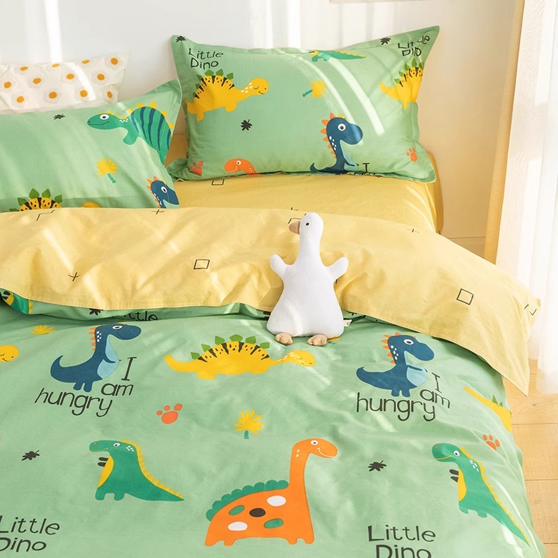 Juego de cuatro piezas para niños de dibujos animados para niños 4 sábanas de algodón puro, funda de edredón, juego de cama, sábana, juego de tres piezas 3