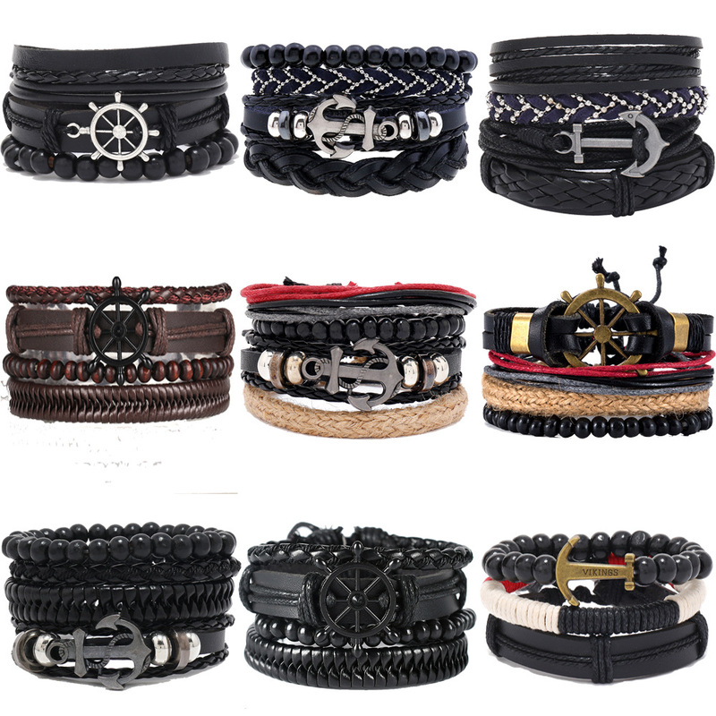 Cross-border new jewelry diy bracelet hand-woven fashion Men's bracelet combination suit leather Anchor bracelet Cross-border new jewelry diy bracelet hand-woven fashion Men's bracelet combination suit leather Anchor bracelet