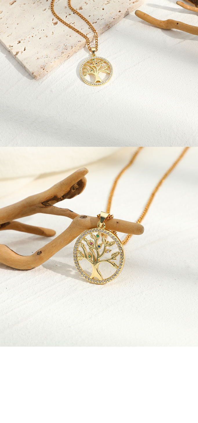 Fashion brass plated 14k real gold round pendant zircon copper necklace