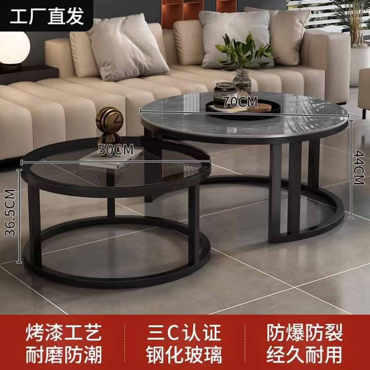 Sala de estar de mesa de mesa de roca 2025 nuevo estilo de red doméstica minimalista lujoso sensación de alto nivel de mesa de té redonda plegable pequeña casa