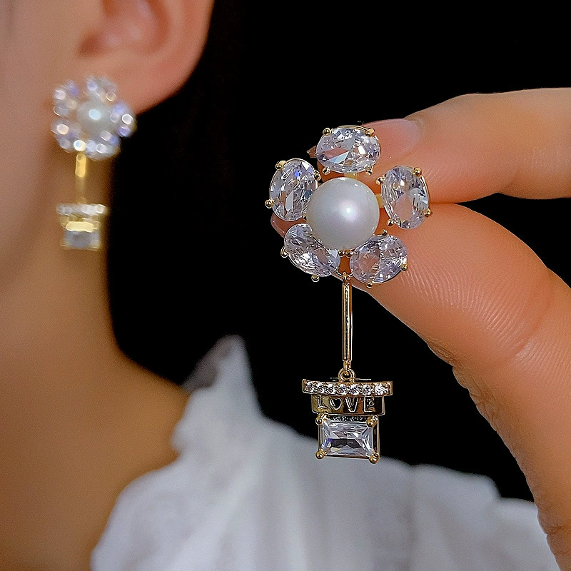 Серебряная игла, длинный цирконий, цветок-подвеска, серьги, универсальная эпоксидная смола, образец 925 пробы, микро инкрустация, цветочная, стиль легкой роскоши
