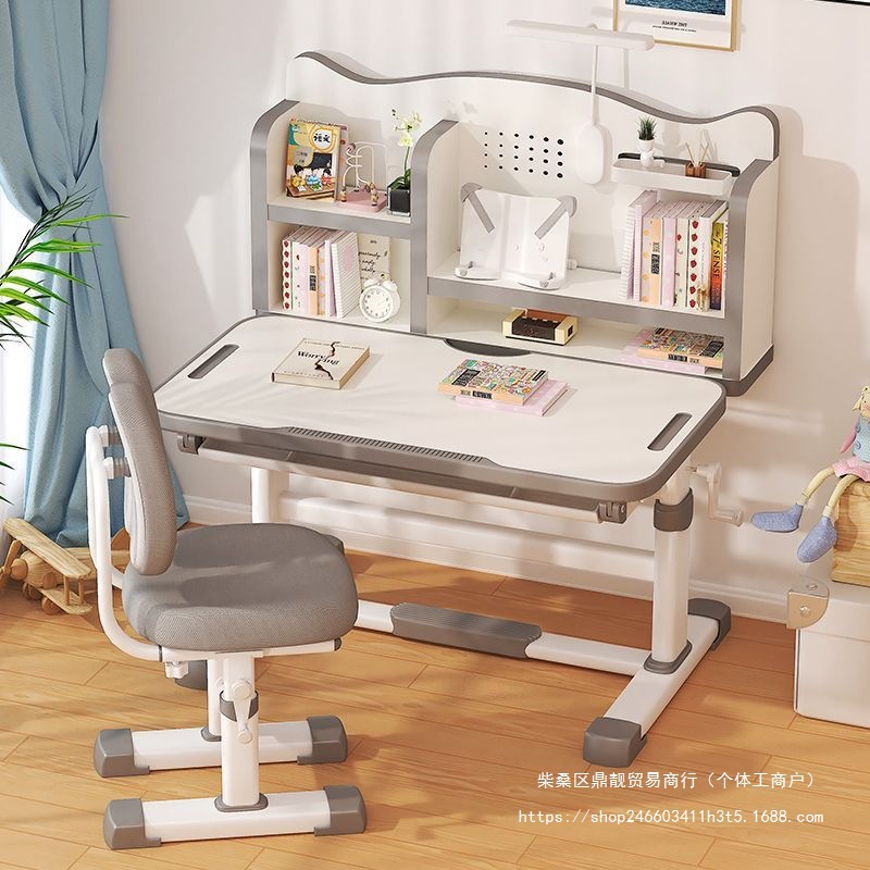 2025 Liftable Kidsren's Study Table for Primary School Students Home with Bookshelf Writing Book Table Kidsren's Desk and Chair Set