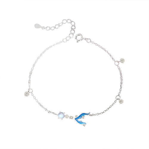 Jin Hongyu 925 sterling silver mermaid tail moonstone bracelet ins ocean style bracelet original small fresh hand jewelry