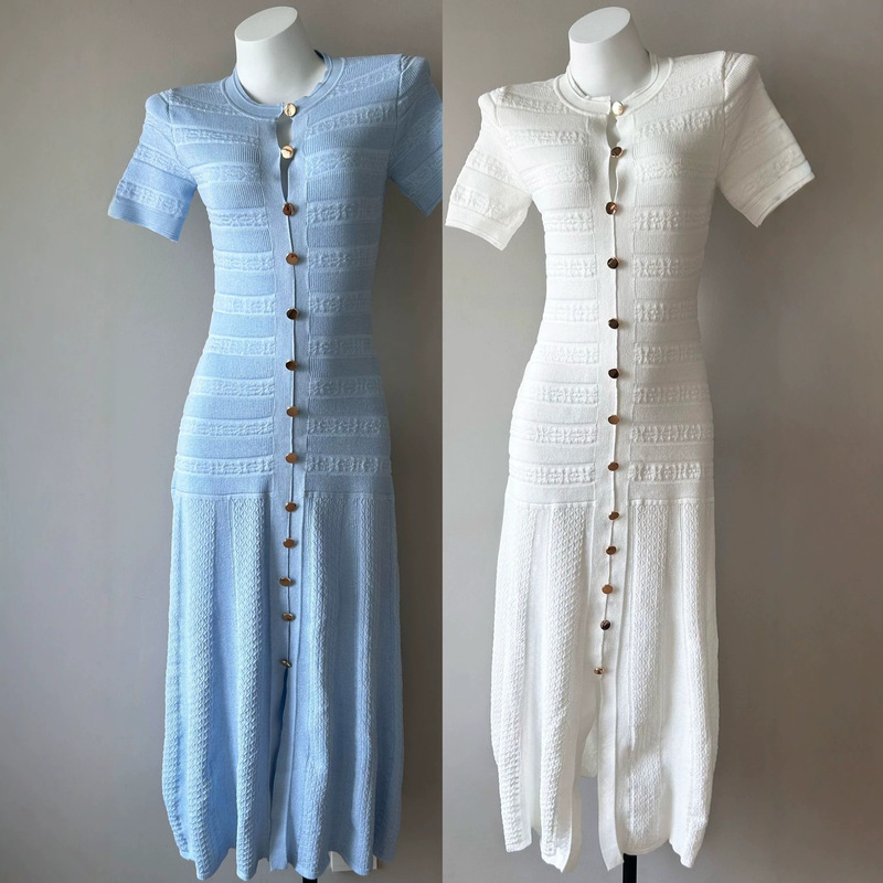 New Summer Style for Foreign Trade: Elegant and Versatile Pullover Round Neck Hollow-Out Crochet Slim-Fit Knitted Long Dress