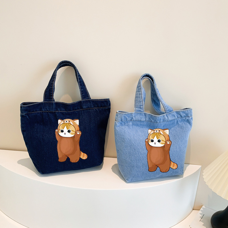 Bolsos vaqueros de lavado de dibujos animados japoneses de gran capacidad estudiantes bolsos de cubo de agua portátiles lindos bolsos de almuerzo de conveniencia