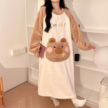 珊瑚绒睡衣女冬季睡裙长款卡通甜美学生长毛绒加肥大码200斤裙子