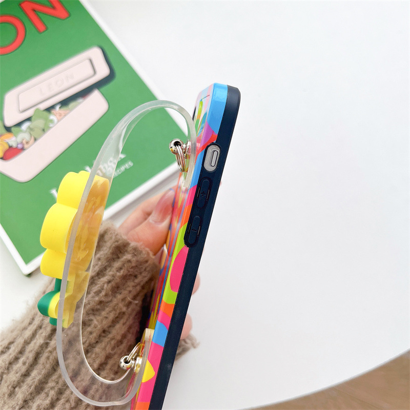 Pequeña flor amarilla correa de muñeca adecuada para iphone14promax apple 13 teléfono móvil shell crossbody cordón 12 silicona hembra 15 marea