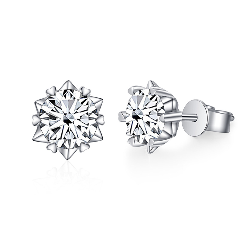 S925 pendientes de plata esterlina mujeres diamantes de mosaico de nieve corazón de seis patas fabricantes de pendientes de perforación de mosaico