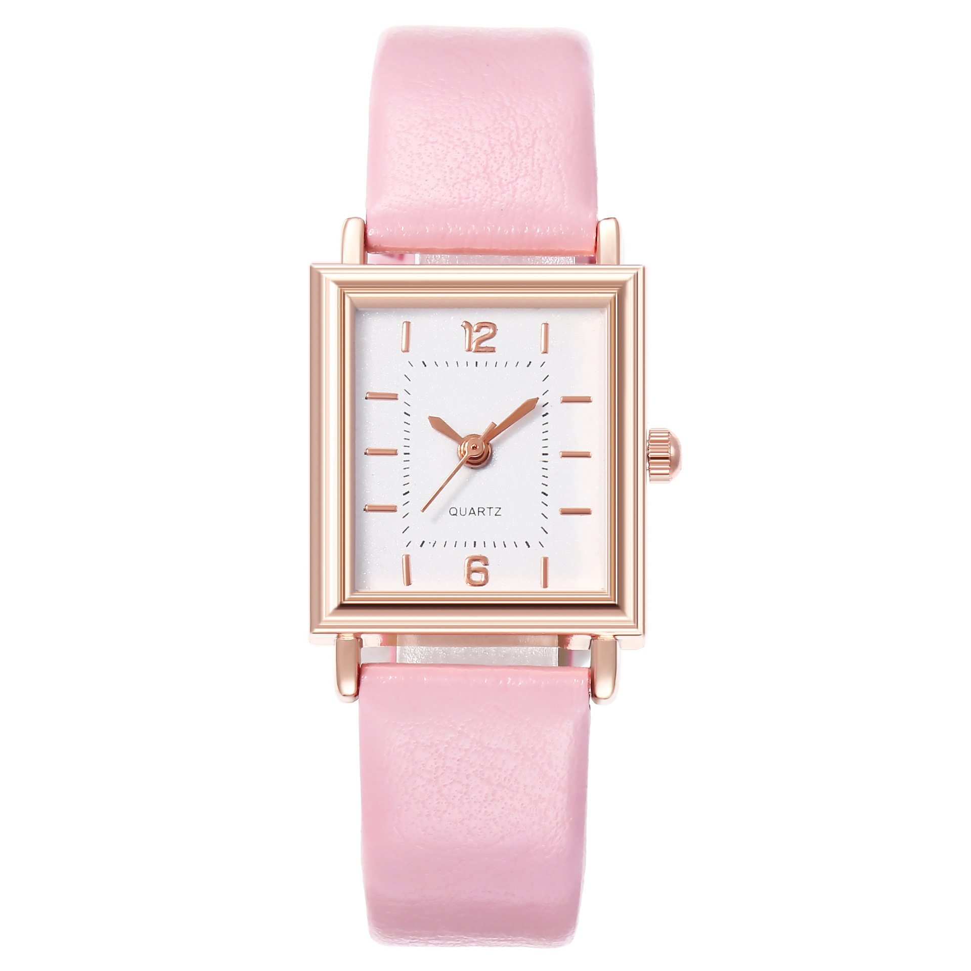 New Women's Fashion Rose Gold Square Case Digital Scale Belt Quartz Watch_voghion.com
