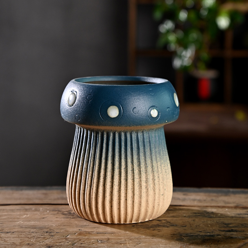 Hongos creativos maceta carnosa cerámica para el hogar cerámica cerámica especial cerámica gruesa control de raíz pequeña pila vieja lavabo liquidación al por mayor