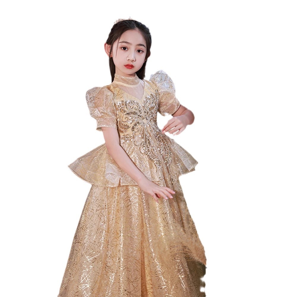 Girls' Princess Gown Dresses Luxury Boutique Flower Girl Wedding Gowns Birthday Party Children's Costumes Emcee Piano Performance_voghion.com