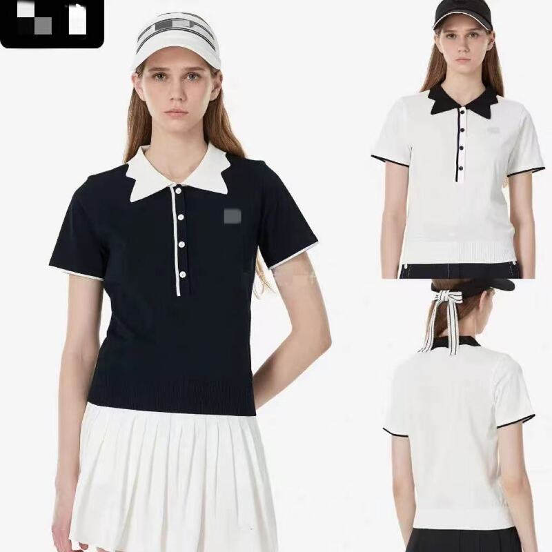 Korean Style New Apc Golf 26 Spring and Summer Contrasting Color Lapel Knitted Sports Outdoor Polo Shirt Short-Sleeved T-Shirt for Women Korean Style New Apc Golf 26 Spring and Summer Contrasting Color Lapel Knitted Sports Outdoor Polo Shirt Short-Sleeved T-Shirt for Women