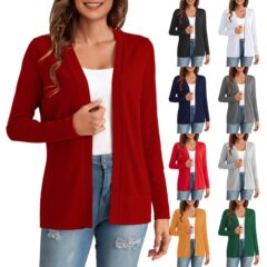 スポット新しいクロスボーダーアマゾンニットウェア女性のエレガントなシンプルなオールマッチコート春と秋のニットカーディガンショール
