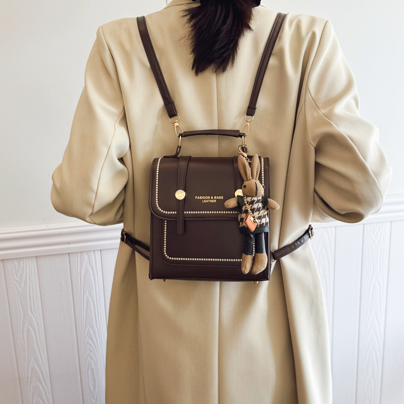 Women's College Style Double Shoulder Handbag And Backpack Solid_voghion.com