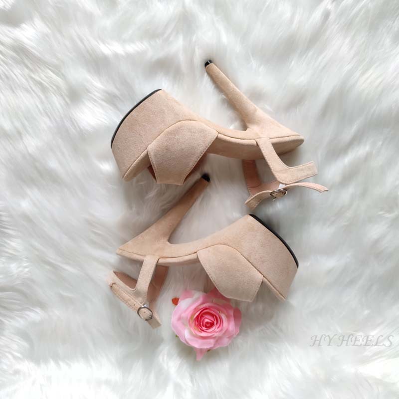Sandal cao gót 15cm quai khóa phong cách dự tiệc thanh lịch — Đỏ mơ, Đen Đỏ, Đỏ rượu, Màu đen chi tiết 2