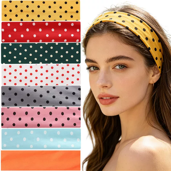 New Polka Dot Striped Elastic Headband Printed Headband Sports Sweat-Absorbent Headscarf European and American Fitness Yoga Headband