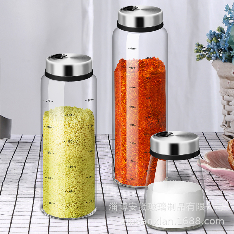 Acero inoxidable tapa condimento botella vidrio condimento tarro pimienta coctelera condimento botella barbacoa cocina sal tarro condimento caja a prueba de humedad