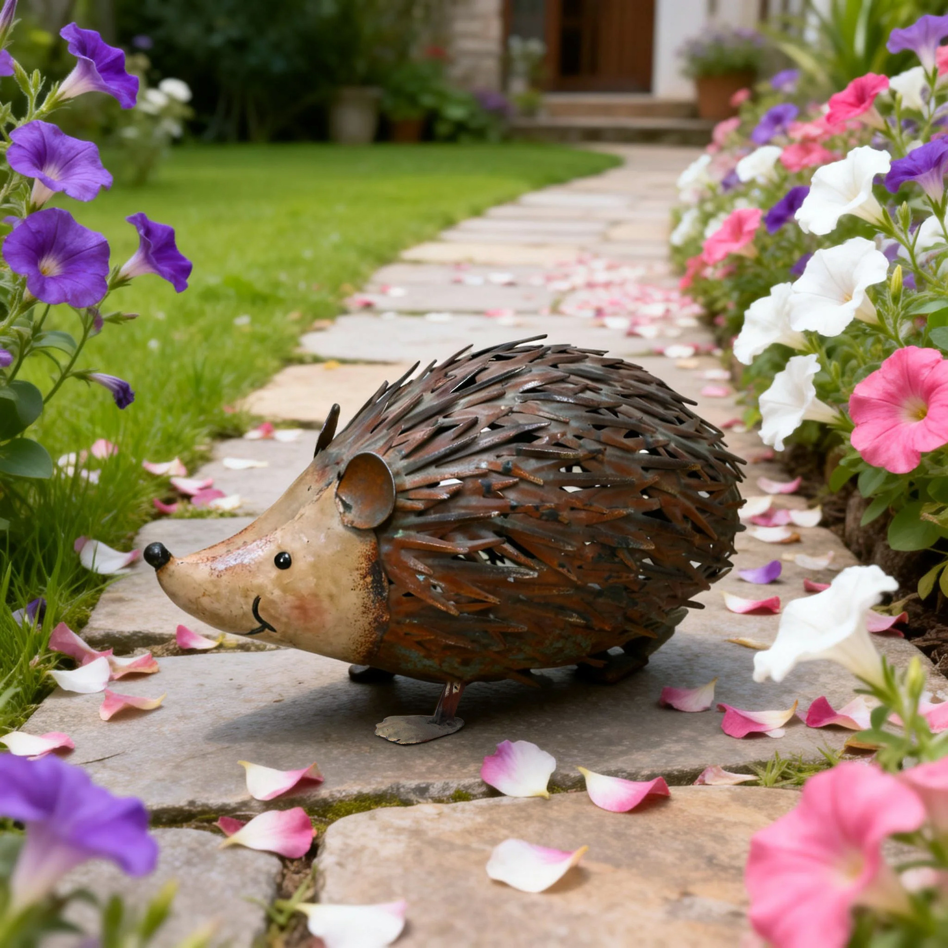 复古铁艺刺猬摆件阳台花园露台庭院户外孔雀仙鹤园林景观装饰摆设