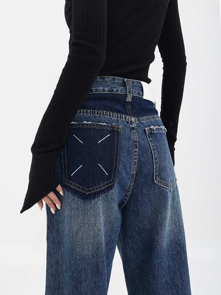Color-blocking Pocket Raw Edge Jeans 1
