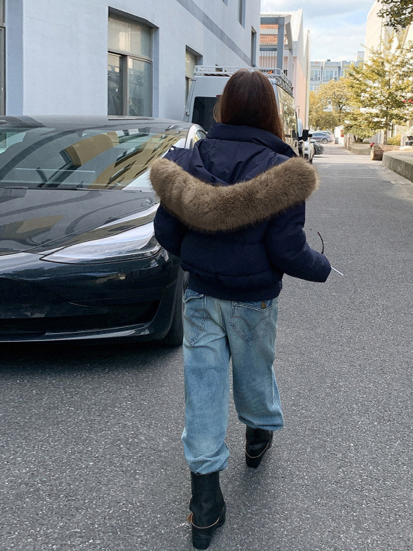 2025冬季新款跨境工装派克棉服女加厚保暖宽松连帽大毛领棉袄外套|undefined