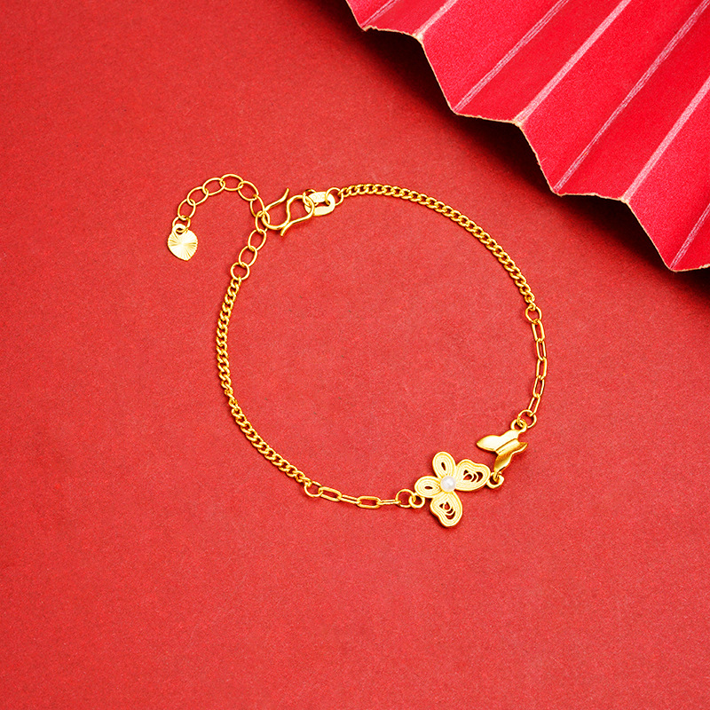 Brazalete de oro de arena vietnamita esmalte de perlas incrustadas mariposa agujerada pulsera temperamento retro no se desvanece joyería al por mayor