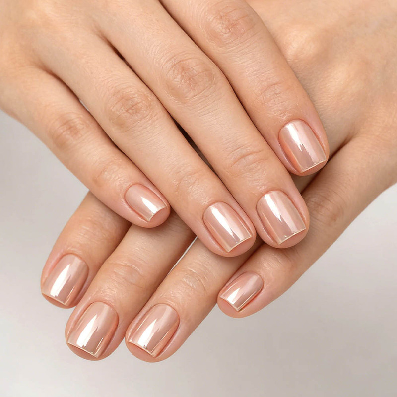 Daily Use High-End Rose Gold Electroplated Short Square Wearable False Nails, 30 Pieces, Removable, Wholesale